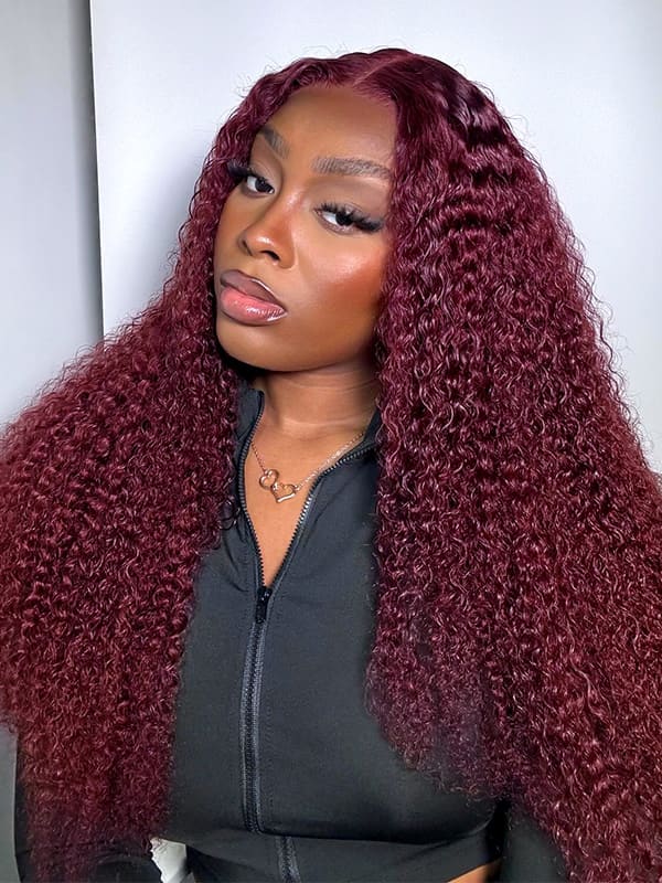Lola Bleached Knots 99J Burgundy Curly Wig Glueless 13x6 Lace Front Human Hair Wigs Pre Plucked