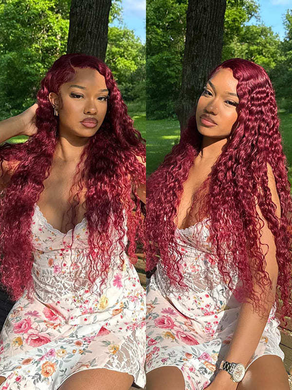 Lola Bleached Knots 99J Burgundy Curly Wig Glueless 13x6 Lace Front Human Hair Wigs Pre Plucked