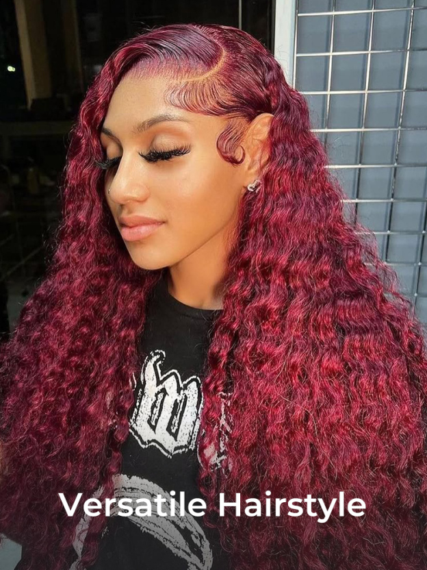 Lola Bleached Knots 99J Burgundy Curly Wig Glueless 13x6 Lace Front Human Hair Wigs Pre Plucked