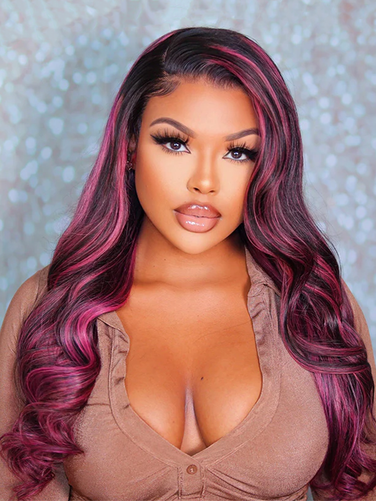 Luna 1B/Pink Body Wave 13x4 Lace Front Wig Highlight Wig Human Hair 
