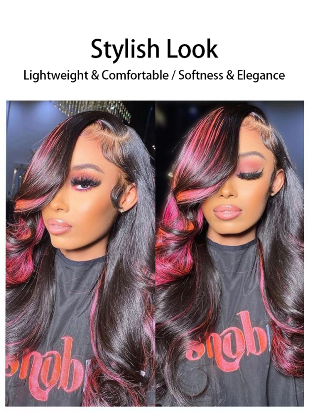 Luna 1B/Pink Body Wave 13x4 Lace Front Wig Highlight Wig Human Hair 