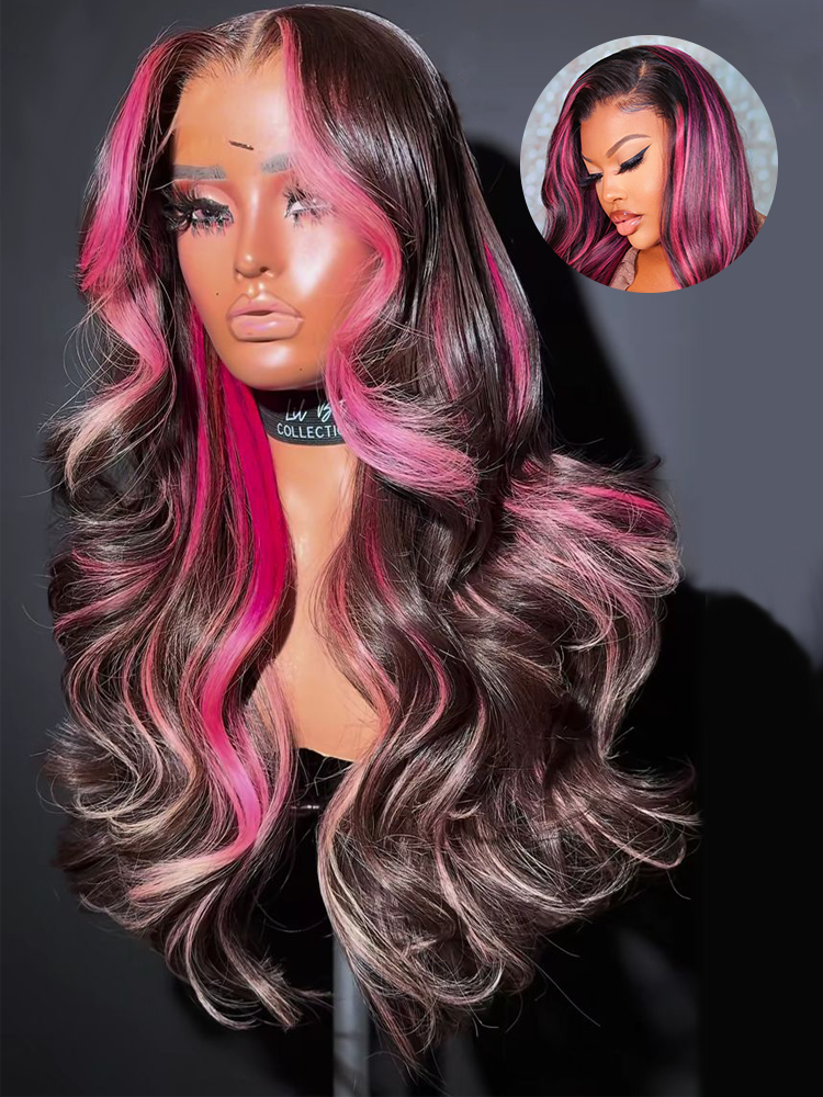 Luna 1B/Pink Body Wave 13x4 Lace Front Wig Highlight Wig Human Hair 