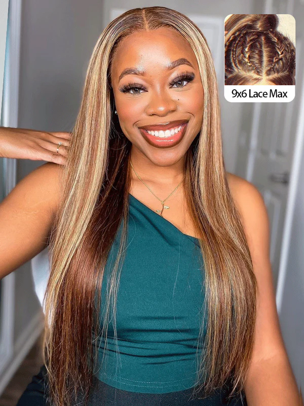 Naomi P4/27 Highlight Bleached Knots Glueless 13x6 Body Wave Lace Front Human Hair Wigs Straight Wig Pre Plucked with Drawstring-wigflash