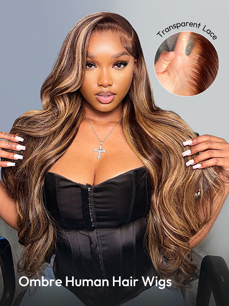 Naomi P4/27 Highlight Bleached Knots Glueless 13x6 Body Wave Lace Front Human Hair Wigs Straight Wig Pre Plucked with Drawstring-wigflash
