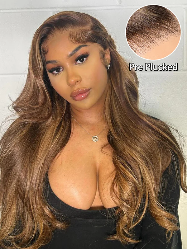 Naomi P4/27 Highlight Bleached Knots Glueless 13x6 Body Wave Lace Front Human Hair Wigs Straight Wig Pre Plucked with Drawstring-wigflash