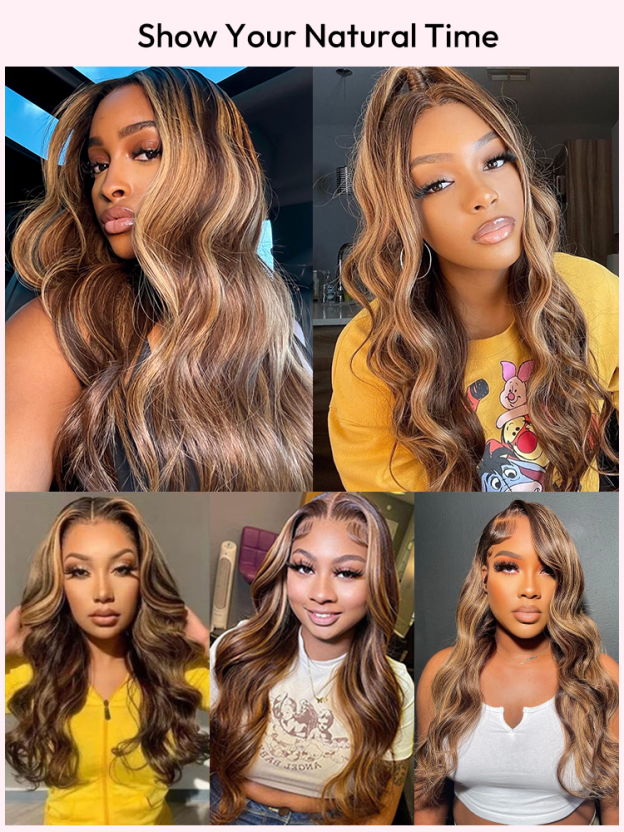 Naomi P4/27 Highlight Bleached Knots Glueless 13x6 Body Wave Lace Front Human Hair Wigs Straight Wig Pre Plucked with Drawstring-wigflash
