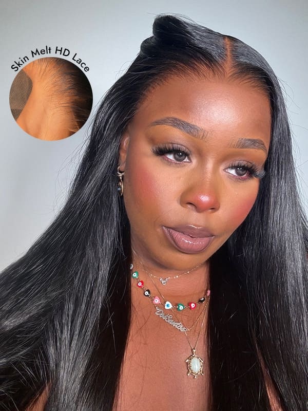 Olive 40 50 Inch Glueless HD Long Straight Lace front Wig Human Hair Wigs Pre Bleached Knots and Pre Plucked-wigflash