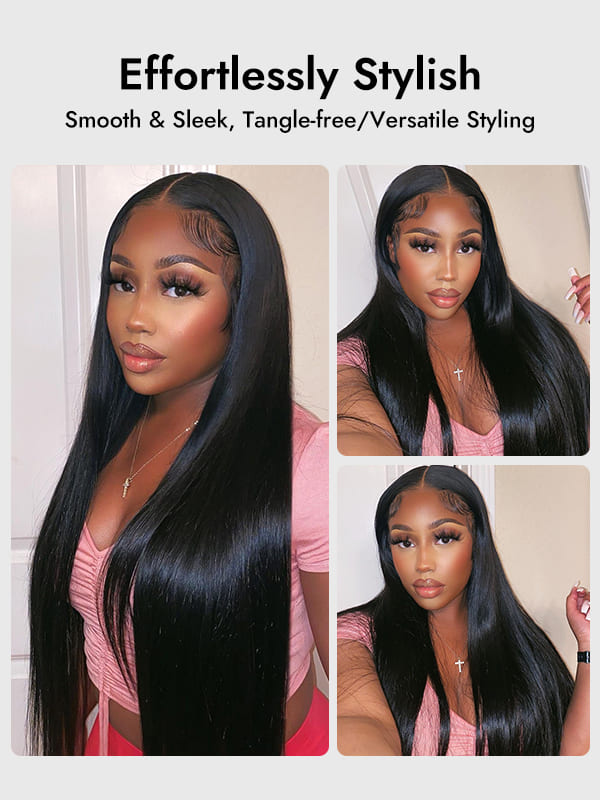 Olive 40 50 Inch Glueless HD Long Straight Lace front Wig Human Hair Wigs Pre Bleached Knots and Pre Plucked-wigflash