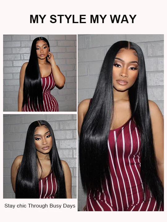 Olive 40 50 Inch Glueless HD Long Straight Lace front Wig Human Hair Wigs Pre Bleached Knots and Pre Plucked-wigflash