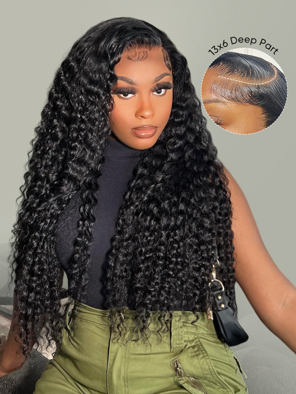 Ava Deep Wave 13x6 Lace front Wig Human Hair Bleached Knots Glueless Wigs Pre Plucked with Drawstring