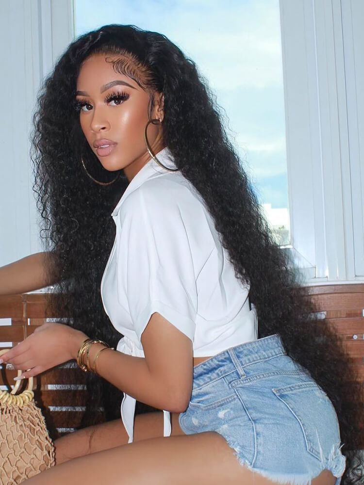 Rhea 50Inch Curly 13x6 HD Lace front Wig Human Hair Glueless Wigs Pre Bleached Knots and Pre Plucked