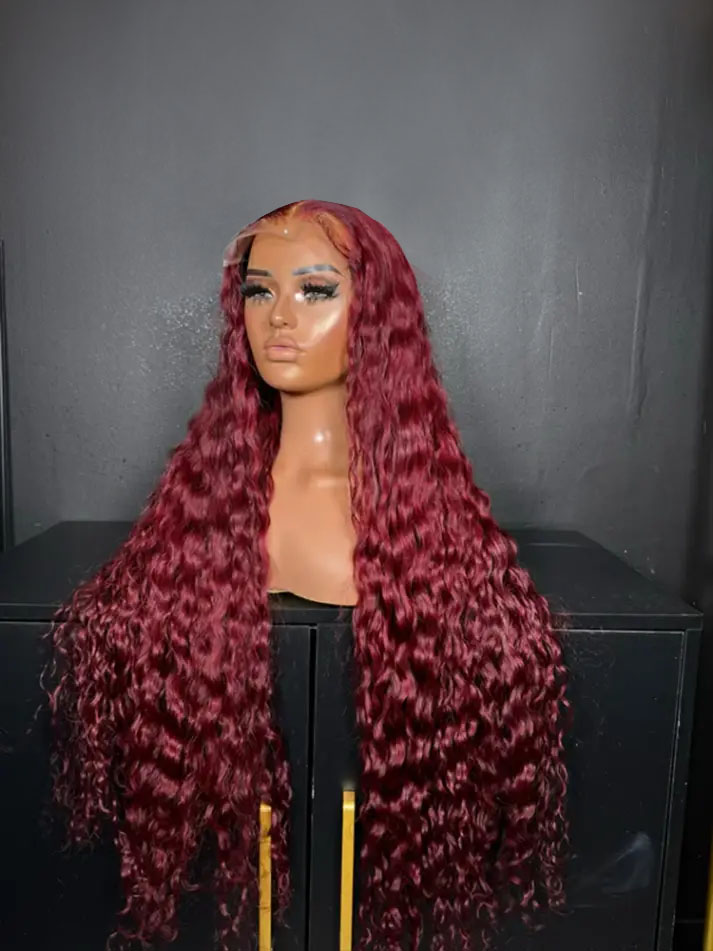 Riley Burgundy Water Wave Luxury Custom Wigs