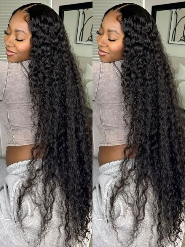 Sage 40 50 Inch Long HD Lace Front Wigs Glueless Water Wave Human Hair Wigs Pre Bleached Knots and Pre Plucked-wigflash