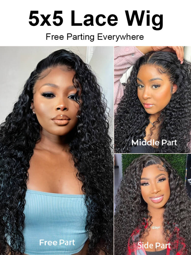 Sarah 5x5 Deep Wave Ready to Go Glueless Human Hair Wigs Pre Bleached Lace Closure Wig with Drawstring-wigflash