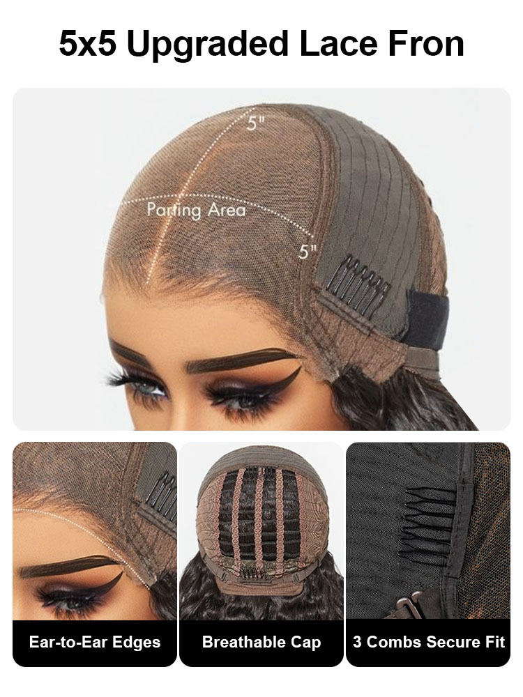 Sarah 5x5 Deep Wave Ready to Go Glueless Human Hair Wigs Pre Bleached Lace Closure Wig with Drawstring-wigflash