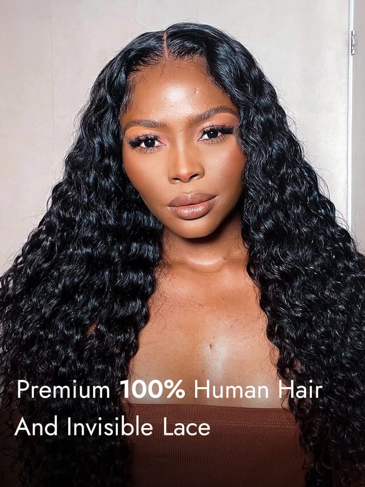Sarah 5x5 Deep Wave Ready to Go Glueless Human Hair Wigs Pre Bleached Lace Closure Wig with Drawstring-wigflash