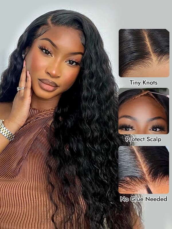 Sarah 5x5 Deep Wave Ready to Go Glueless Human Hair Wigs Pre Bleached Lace Closure Wig with Drawstring-wigflash