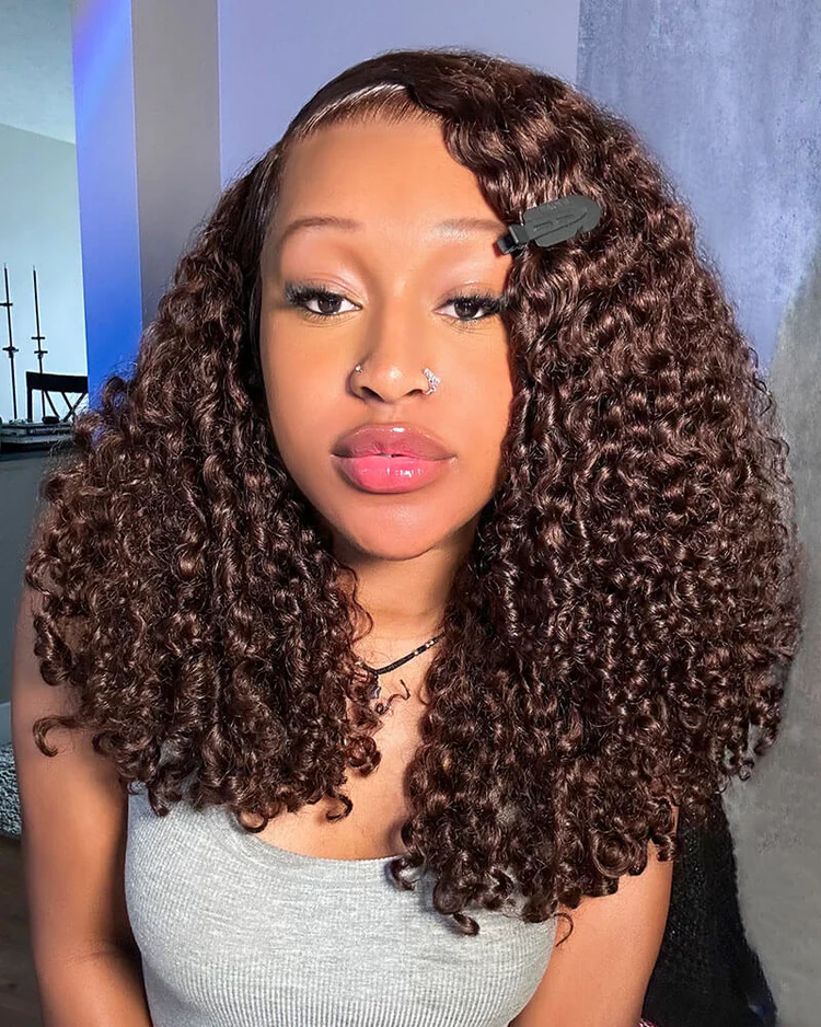 Scarlett Chocolate Brown Bleached Knots Glueless 13x6 Water Wave Lace Front Human Hair Wigs Pre Plucked with Drawstring-wigflash