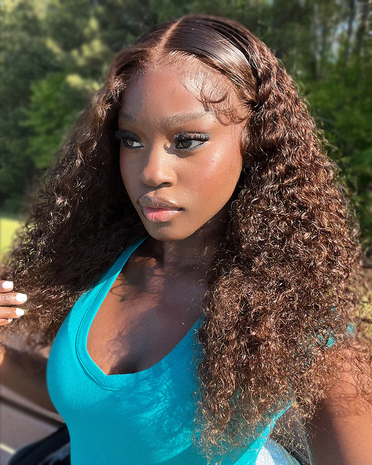 Scarlett Chocolate Brown Bleached Knots Glueless 13x6 Water Wave Lace Front Human Hair Wigs Pre Plucked with Drawstring-wigflash