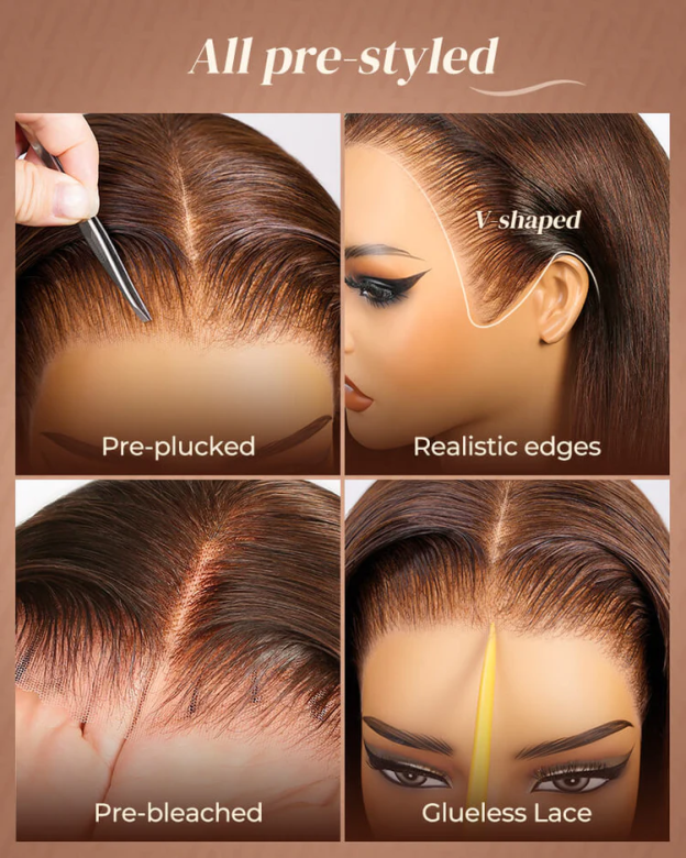 Scarlett Chocolate Brown Bleached Knots Glueless 13x6 Water Wave Lace Front Human Hair Wigs Pre Plucked with Drawstring-wigflash