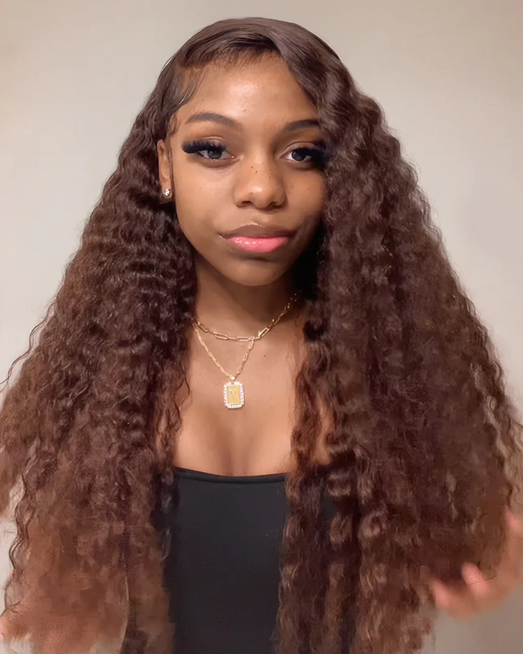 Scarlett Chocolate Brown Bleached Knots Glueless 13x6 Water Wave Lace Front Human Hair Wigs Pre Plucked with Drawstring-wigflash