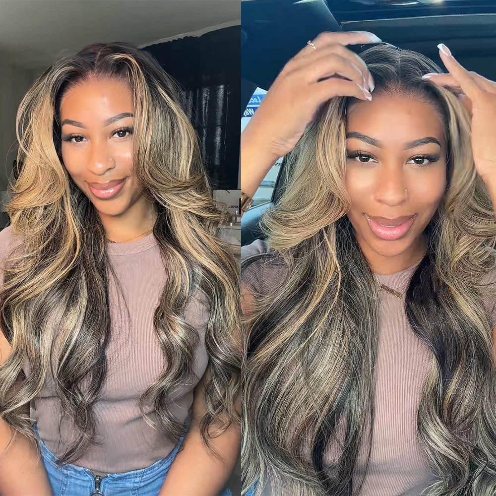 Seraphina  Ombre Platinum Blonde Balayage Highlights Glueless Wigs 13x6 Body Wave Pre Plucked With Drawstring 100% Human Hair Wig