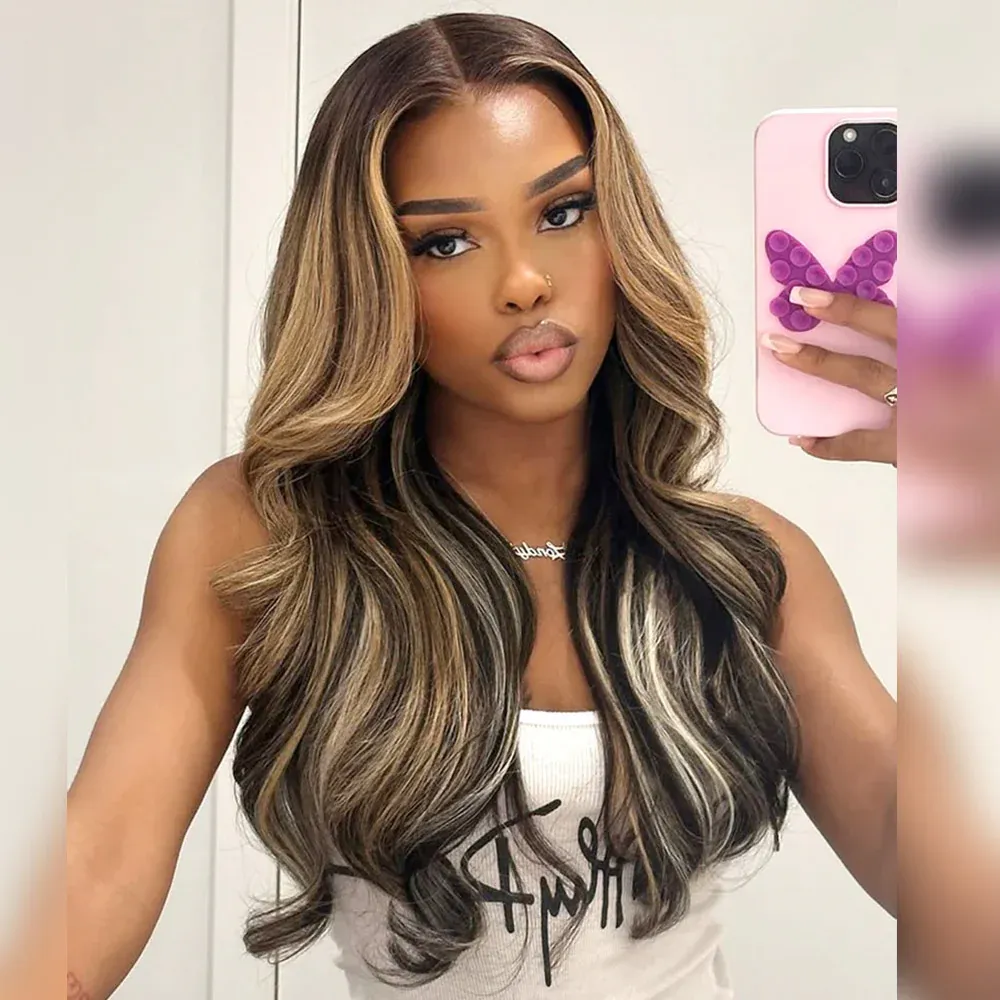 Seraphina  Ombre Platinum Blonde Balayage Highlights Glueless Wigs 13x6 Body Wave Pre Plucked With Drawstring 100% Human Hair Wig