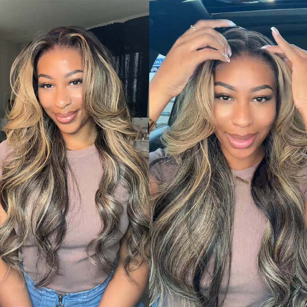 Seraphina  Ombre Platinum Blonde Balayage Highlights Glueless Wigs 13x6 Body Wave Pre Plucked With Drawstring 100% Human Hair Wig