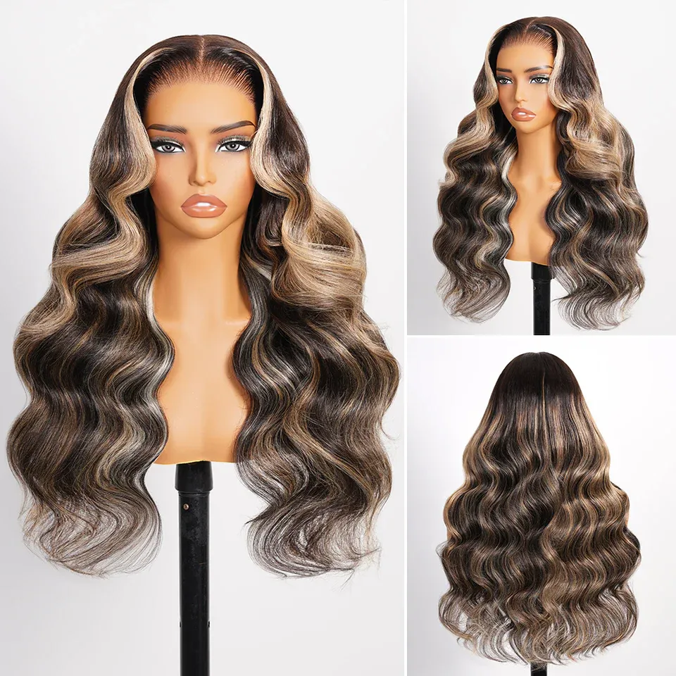 Seraphina  Ombre Platinum Blonde Balayage Highlights Glueless Wigs 13x6 Body Wave Pre Plucked With Drawstring 100% Human Hair Wig