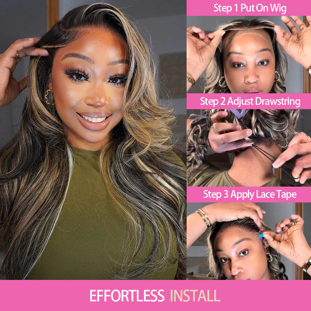 Seraphina  Ombre Platinum Blonde Balayage Highlights Glueless Wigs 13x6 Body Wave Pre Plucked With Drawstring 100% Human Hair Wig