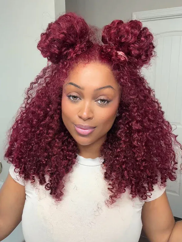 Skylar #99J Burgundy Burmese Curly Wig Bleached Knots Glueless Wigs 13x4 13x6 Lace Front Human Hair Wigs Pre Plucked