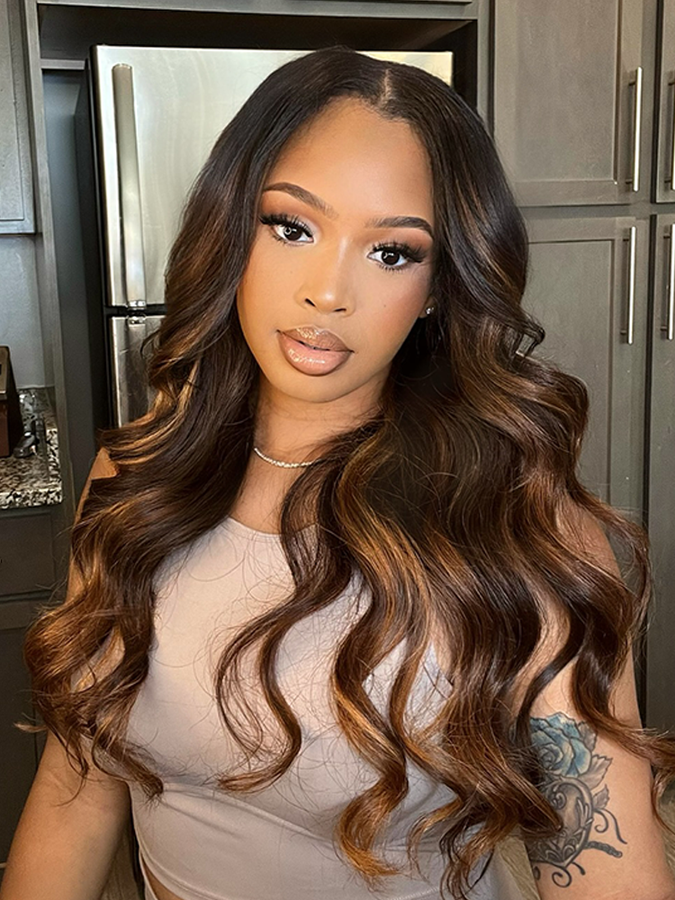 Stella 1B/30# Highlight  Body Wave Wig 13x4 Lace Front Wig Human Hair 