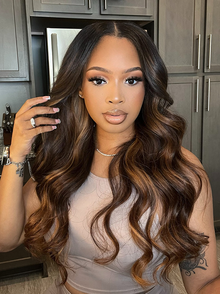 Stella 1B/30# Highlight  Body Wave Wig 13x4 Lace Front Wig Human Hair 