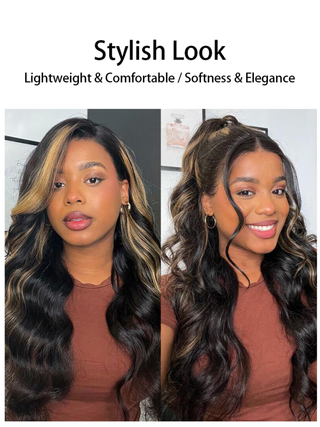 Stella 1B/30# Highlight  Body Wave Wig 13x4 Lace Front Wig Human Hair 