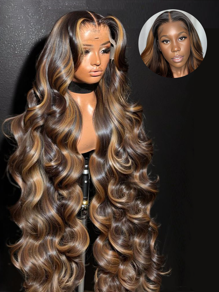 Stella 1B/30# Highlight  Body Wave Wig 13x4 Lace Front Wig Human Hair 
