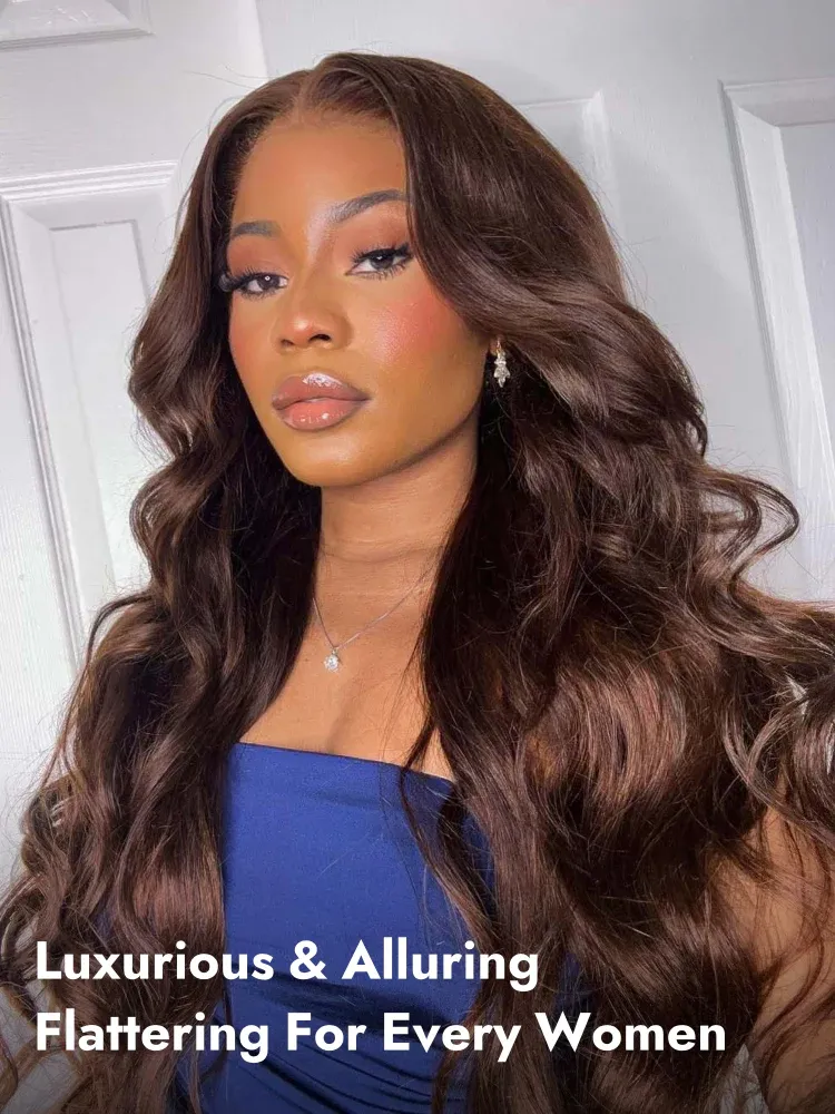 Vera Chocolate Brown Bleached Knots Glueless 13x6 Body Wave Straight Lace Front Human Hair Wigs Pre Plucked with Drawstring-wigflash