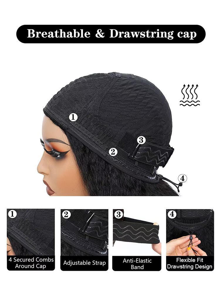 Zaria 3 IN 1 Kinky Straight Half Wig Glueless Wig Beginner Friendly with Draw-strings Yaki Straight Flip Over Wigs-wigflash