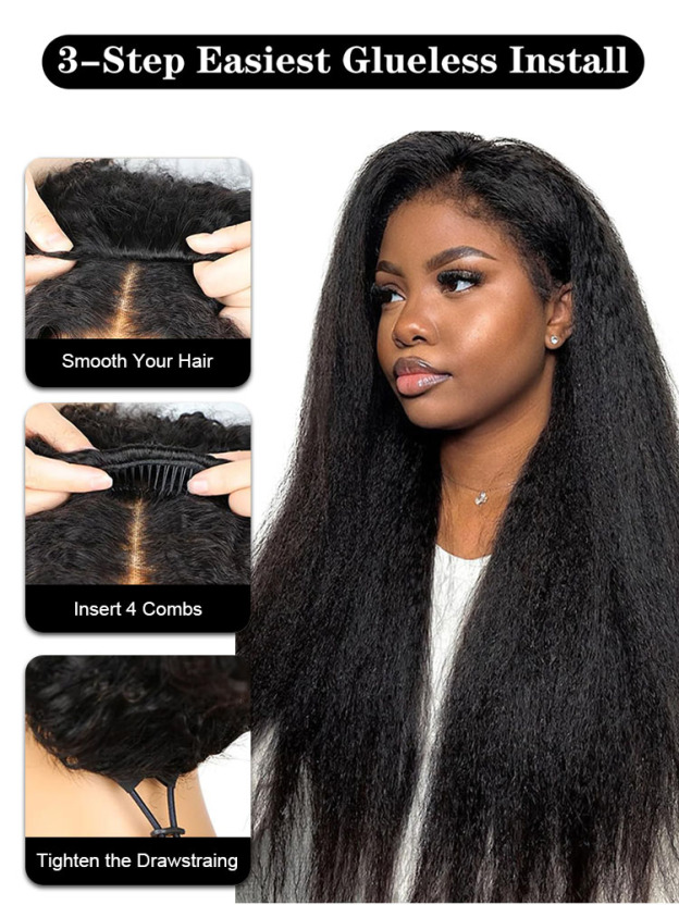 Zaria 3 IN 1 Kinky Straight Half Wig Glueless Wig Beginner Friendly with Draw-strings Yaki Straight Flip Over Wigs-wigflash