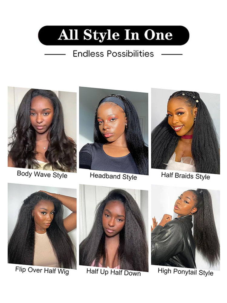 Zaria 3 IN 1 Kinky Straight Half Wig Glueless Wig Beginner Friendly with Draw-strings Yaki Straight Flip Over Wigs-wigflash