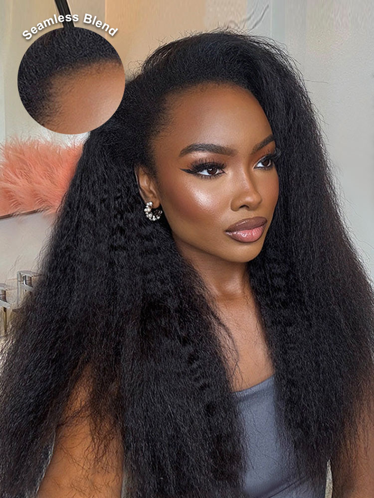Zaria 3 IN 1 Kinky Straight Half Wig Glueless Wig Beginner Friendly with Draw-strings Yaki Straight Flip Over Wigs-wigflash