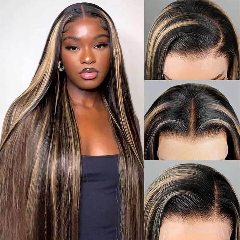 Harper Balayage Highlight Glueless Wigs Silky Straight With Drawstring 13x6  100% Human Hair Wig