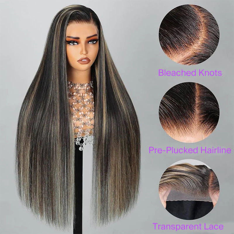 Harper Balayage Highlight Glueless Wigs Silky Straight With Drawstring 13x6  100% Human Hair Wig