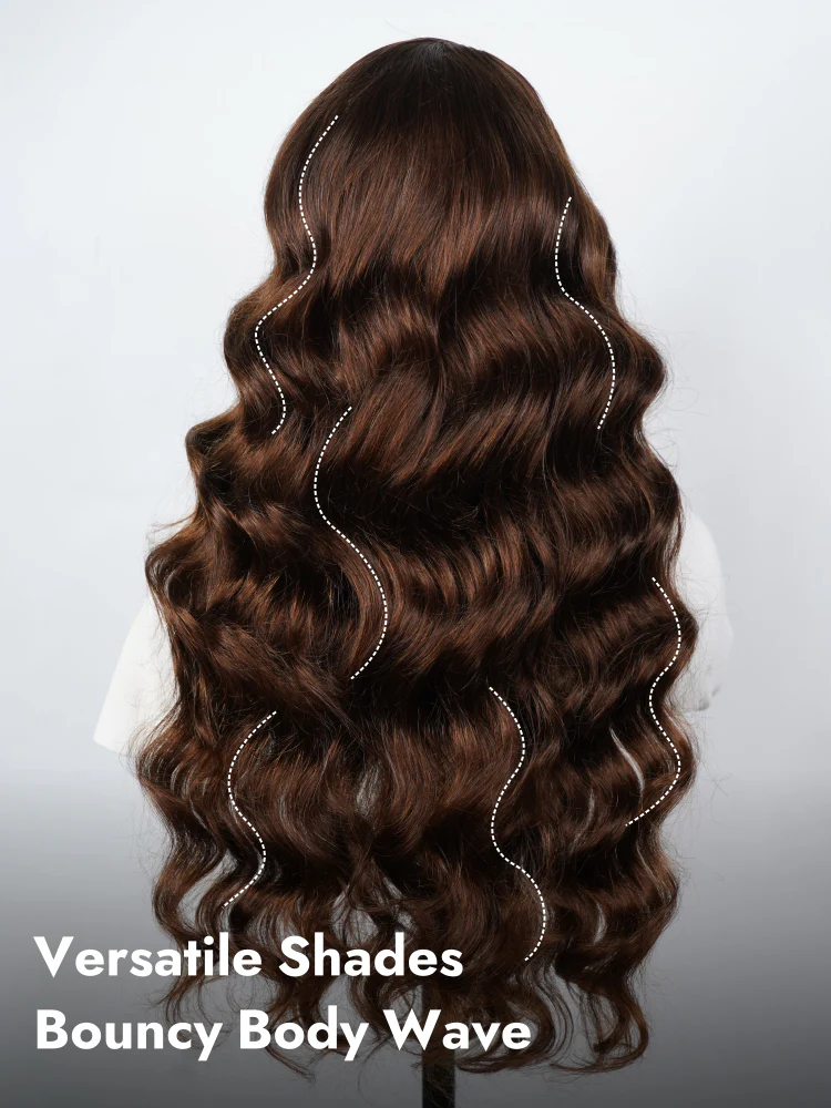 Brunette #4 Brown Body Wave Wig with Drawstring 250% Bleached Knots Glueless 13x6 Straight Lace Front Human Hair Wigs Pre Plucked 