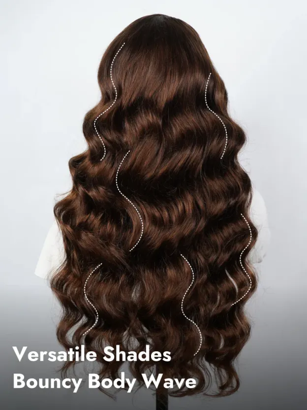 Brunette #4 Brown Body Wave Wig with Drawstring 250% Bleached Knots Glueless 13x6 Straight Lace Front Human Hair Wigs Pre Plucked 