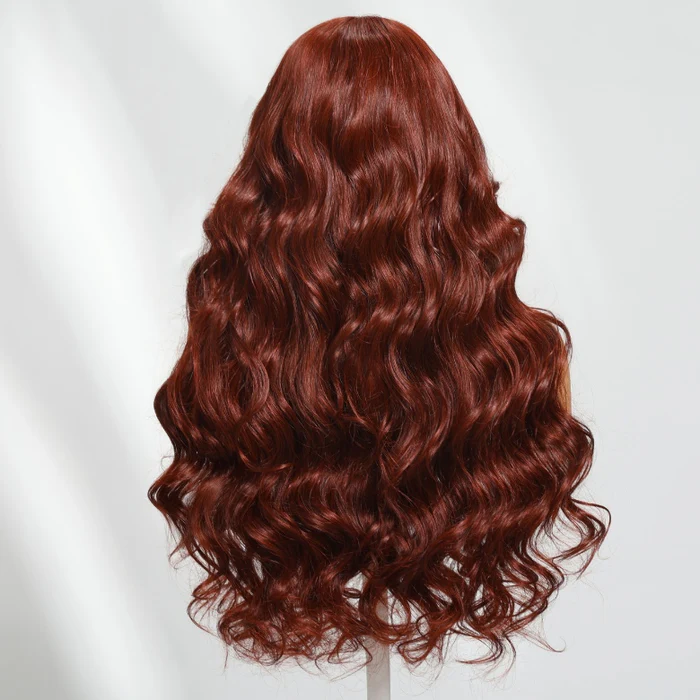 Lark Reddish Brown Bleached Knots Glueless 13x6 Body Wave Straight Lace Front Human Hair Wigs Pre Plucked with Drawstring-wigflash