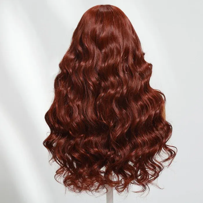 Lark Reddish Brown Bleached Knots Glueless 13x6 Body Wave Straight Lace Front Human Hair Wigs Pre Plucked with Drawstring-wigflash