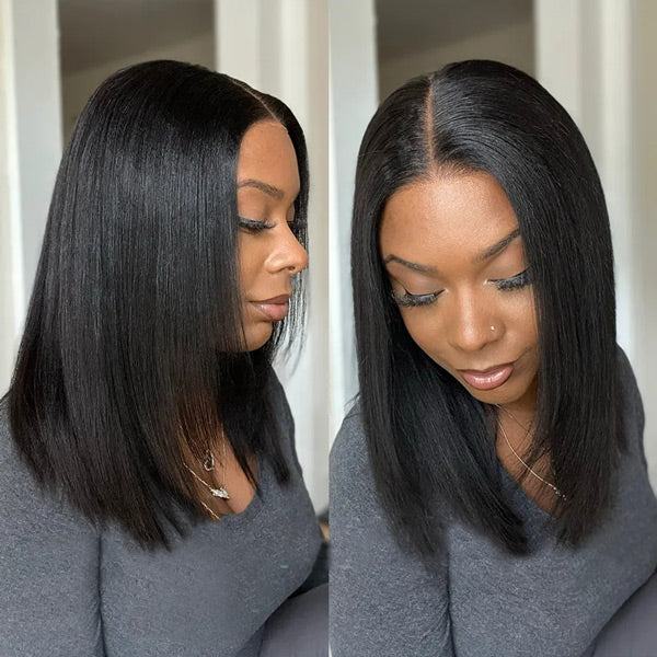 Evelyn Glueless Layered Cut Yaki Straight Wear Go Wig Pre-Cut 9x6 T Part Lace Bob Wig With Elastic Drawstring-wigflash