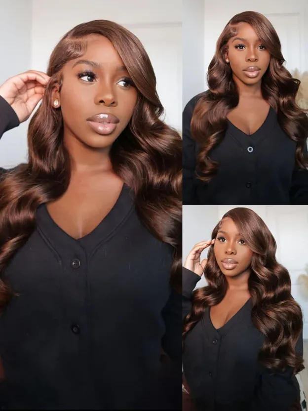 Brunette #4 Brown Body Wave Wig with Drawstring 250% Bleached Knots Glueless 13x6 Straight Lace Front Human Hair Wigs Pre Plucked 