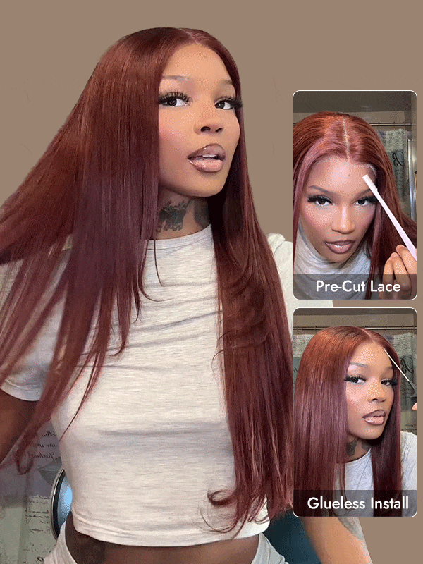 Lark Reddish Brown Bleached Knots Glueless 13x6 Body Wave Straight Lace Front Human Hair Wigs Pre Plucked with Drawstring-wigflash