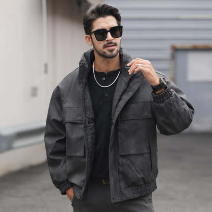 Entspannte Pilotenjacke mit Stehkragen aus Leder